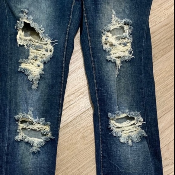 Machine Dark Wash Distressed Overalls Juniors Large - Picture 3 of 12